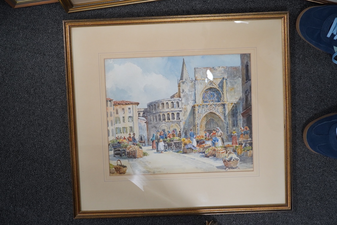 D. Mappin, early 20th century, watercolour, French market scene, 25.5 x 32cm. Condition - good